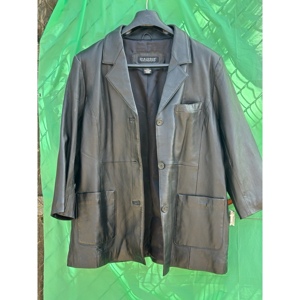 Dialogue Black Leather Blazer Jacket Women Large Genuine Leather